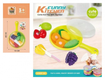 Игровой набор арт. 1018-38 Сковорода с нарезными овощами, фруктами в сетке 30*19