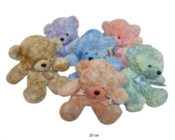 им Медведь арт. 1112/20 Мохнатый с бантиком на шее цвета микс 20 см в пак.