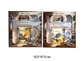 Подарочный набор арт. HK2366E-502 Чайная пара с ложкой Пегас 2 вида керамика в кор.