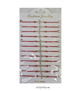 Нить красная арт. 033060-10 Золотой крест в стразах с глазом 12 шт. в пак.