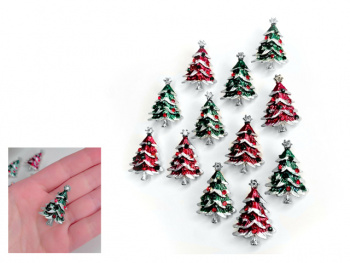 Брошь арт. 30395XB20107-1-709 Елка в серебре заснеженная стразы цвета микс Набор 12 шт. в пак.