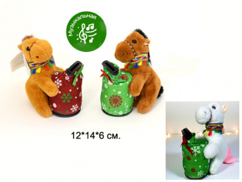 им Лошадь арт. YE25510-1 С мешком цвета микс Копилка на присоске музыкальная в пак.)