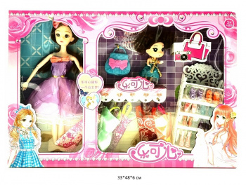 Кукла арт. T8815A Шарнирная Набор с ребенком, гардеробом в кор._