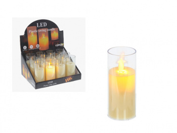 Свеча Новогодняя арт. JYB690837-502 "Огонек" прозрач. высокий стакан 5,5*15 см (12 шт.) в кор.