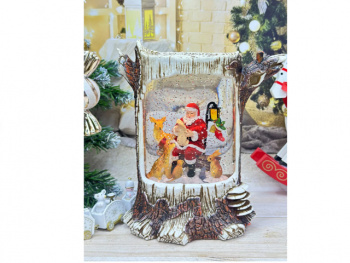 Фонарь Новогодний арт. 24099-2-601 "Пенек. Дед Мороз и зверята" свет 22 см в кор.