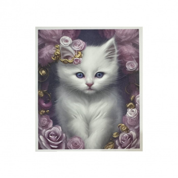 Алмазная мозаика арт. GLD63549 Котенок в цветах 30*40 полная выкладка на подрамнике