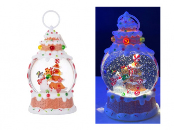 Фонарь Новогодний арт. 25015-2-601 "Снеговик у пряничной елки" свет 23 см в кор.