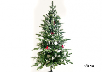 Елка 150 см арт. 2030-601-150 Зеленая со снегом №9 литье с пвх шишки, ягоды в кор.