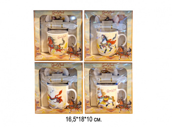 Подарочный набор арт. HK2354-502 Чайная пара с ложкой Лошадь 4 вида керамика в кор.