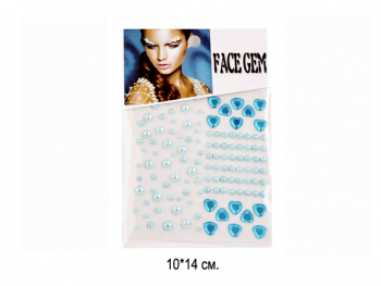 Наклейки для лица арт. 709028 Стразы сине-голубые форма в ассортименте на листе