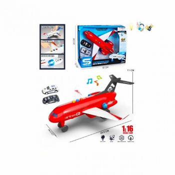 Самолет арт. 161-4 Инерционный с 2 машинами свет,звук в кор. 30*12*25