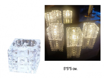 Свеча Новогодняя арт. JYB690829-502 "Куб" резной прозрачный 4,8*4,8*4,8 см (12 шт.) в кор.