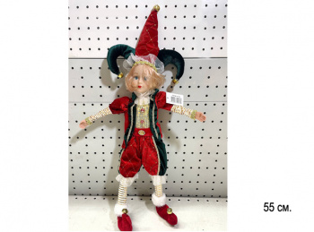им Эльф арт. JL25-S-601 Мальчик в красно-зеленом костюме 55 см в пак.