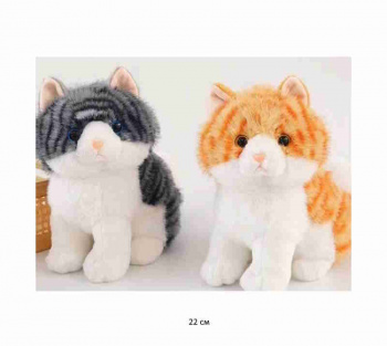 им Кот арт. YE25106-1-2 Пушистый полосатый цвета микс муз. 22 см в пак.)