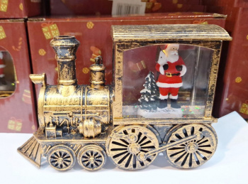 Фонарь Новогодний арт. 690810-3-502 "Паровоз Дед Мороз у елки" на батар. свет 14*9 см в кор.