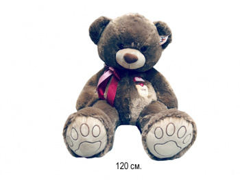 им Медведь арт. 411-1-811 Коричневый с атласной лентой, вышивкой "love" 120 см в пак.