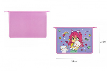 кс_Папка для тетрадей арт. 272138 ЮНЛАНДИЯ А4, 1 отделение пластик на молнии "Anime hugs"