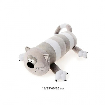 им Обнимашка арт. 12197-3-209 Кошка полосатая в серых тонах с выпуклыми глазами 60 см в пак.