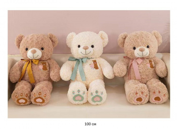 им Медведь арт. YE250916-10 Цвета микс с ленточкой, вышивкой зверюшка 100 см в пак.)