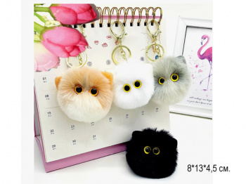 им Кот арт. 11795-209 Брелок Пушистая голова 8 см цвета микс в пак.