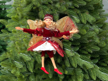 Игрушка арт. H30-601 Эльф девочка в красно-белом платье 25 см в пак.