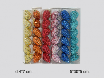 Шары арт. WL18305-601 "Шишки" Набор 6 шт. в кор. цвета микс