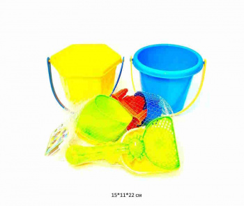 Песочный набор арт. 726-80A Ведерко с лейкой и аксессуарами в сетке_
