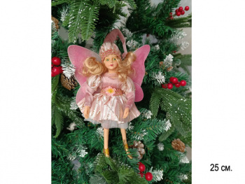 Игрушка арт. H28-601 Эльф девочка в розовом платье с цветком 25 см в пак.