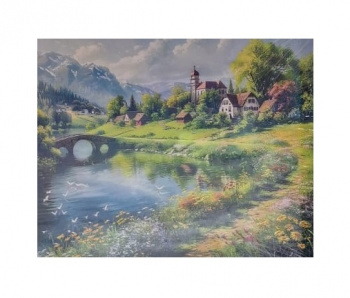 Алмазная мозаика арт. GLE79566 Деревушка у реки 40*50 полная выкладка на подрамнике