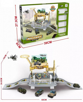 Парковка арт. 8558 "Военная база" 3 машины металл, вертолет в кор.39*6*27,3